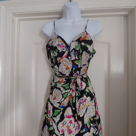 Dancing Leopard Floral Silky Flowy Midi Wrap Dress 14 Adjustable straps - Picture 3 of 10